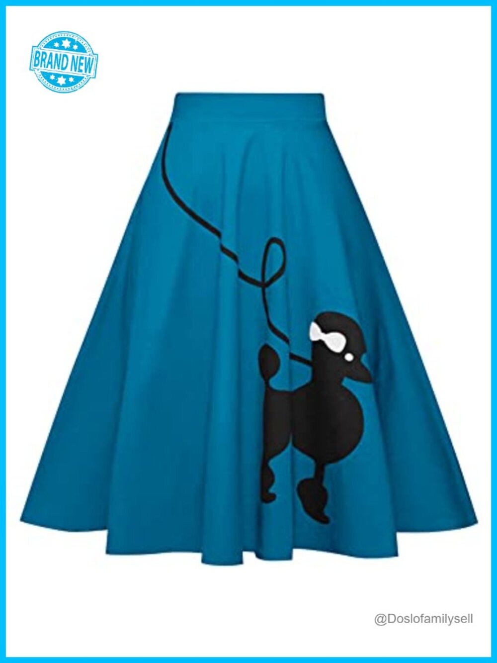 Poodle Skirt Midi Pleated A-Line 50s Vintage High Waisted Retro